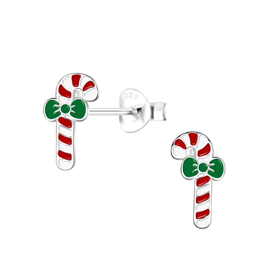 Silver Candy Cane Stud Earrings