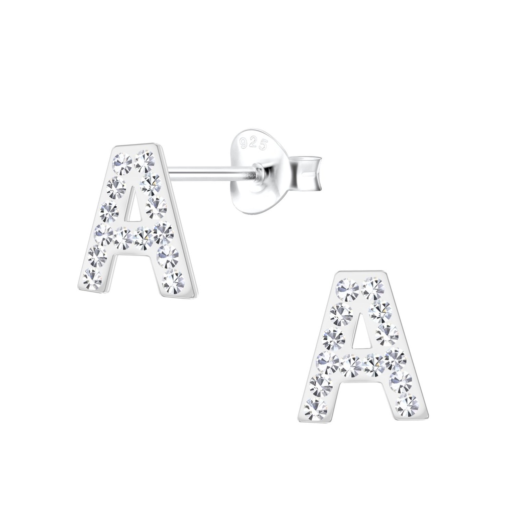 Silver Letter A Stud Earrings
