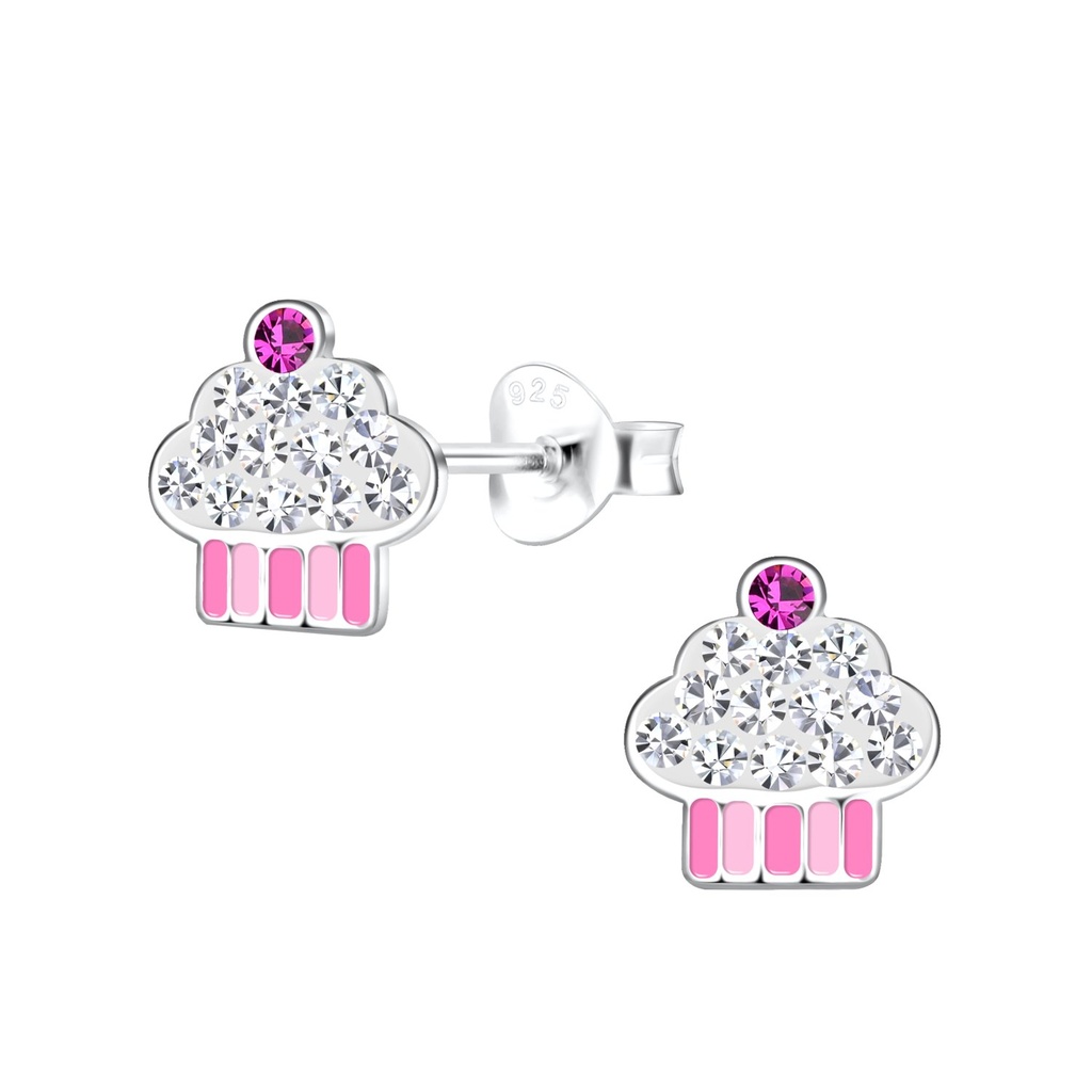 [10027919] Silver Cupcake Stud Earrings
