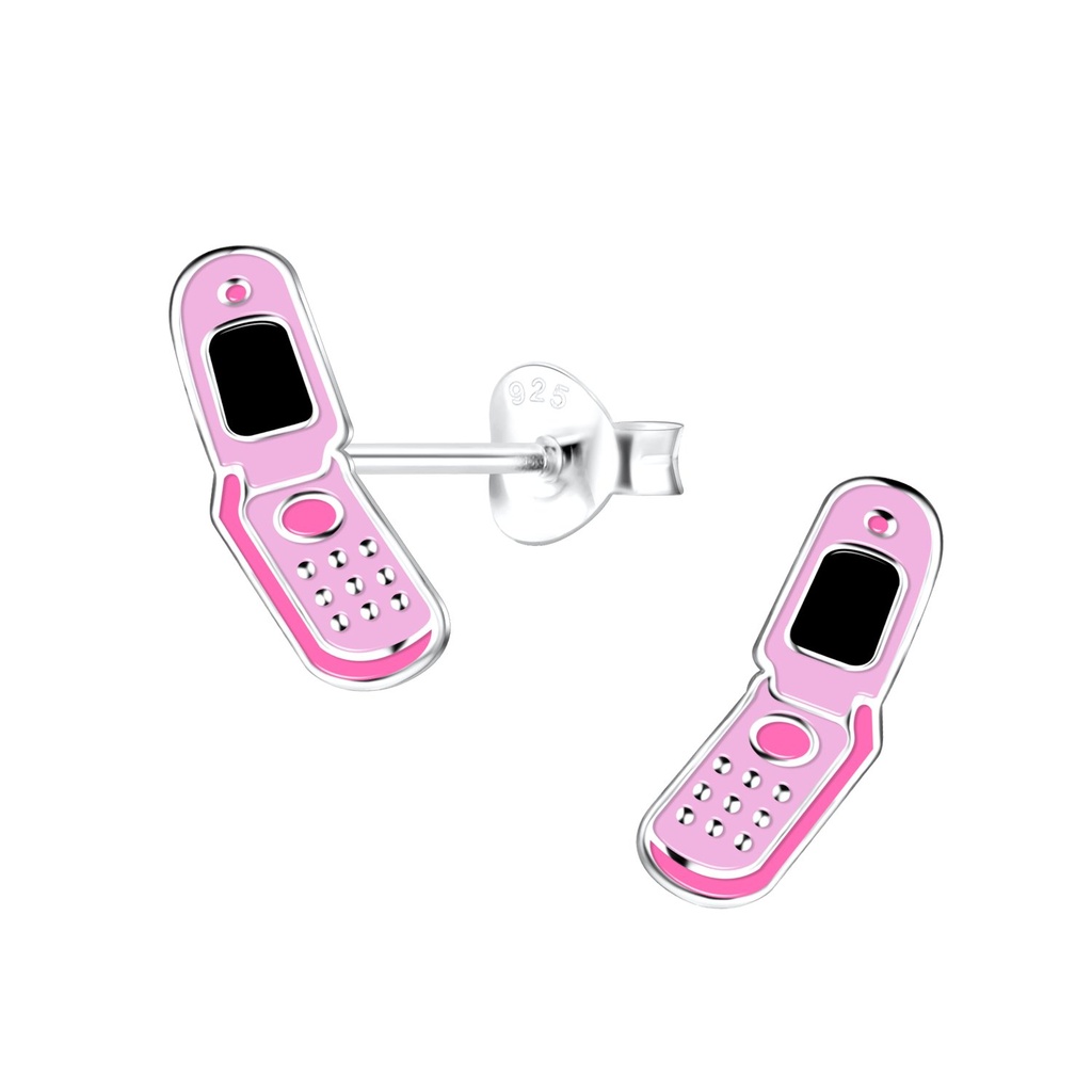 Silver Mobile Phone Stud Earrings