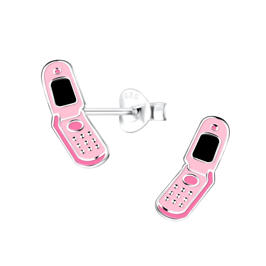 Silver Mobile Phone Stud Earrings