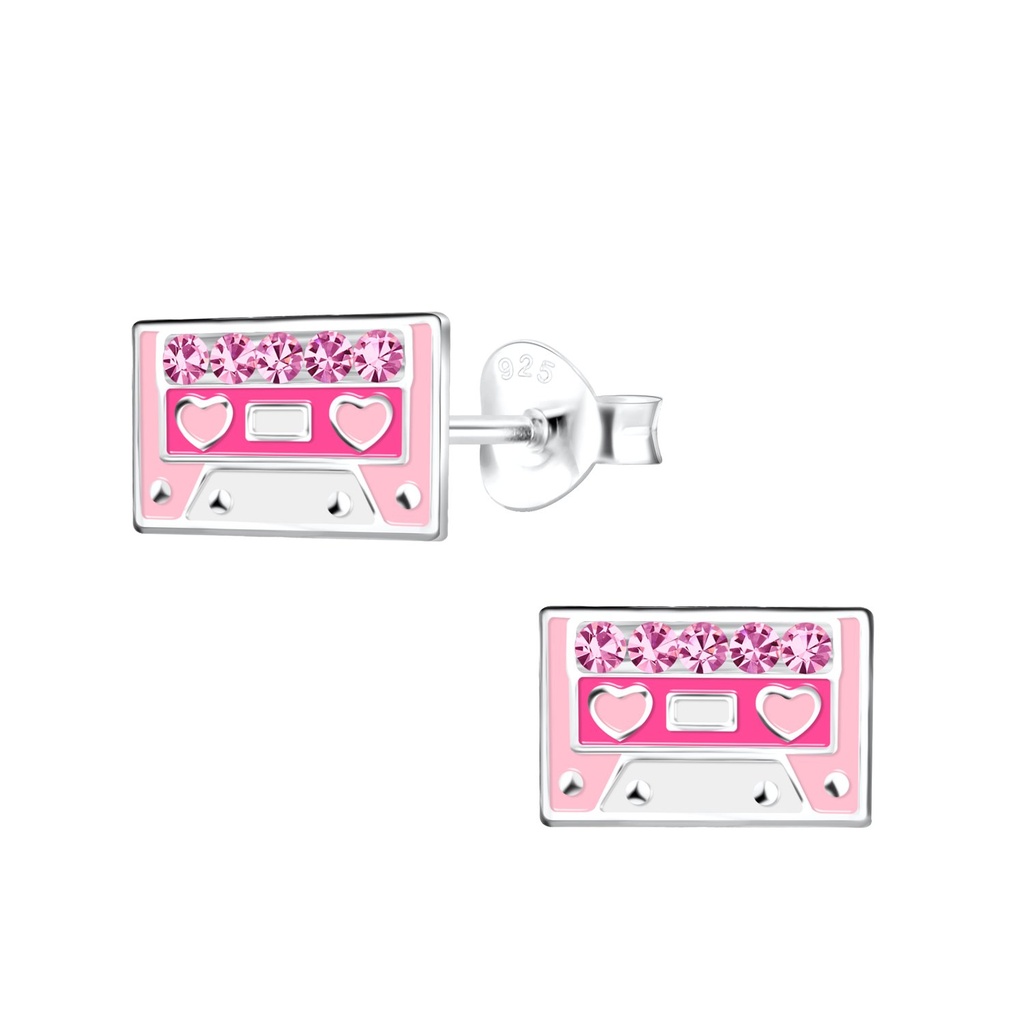 Silver Tape Cassette Stud Earrings