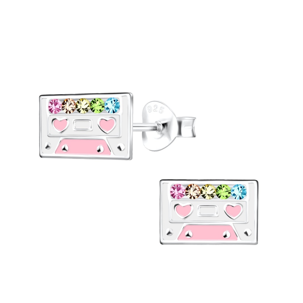 Silver Tape Cassette Stud Earrings