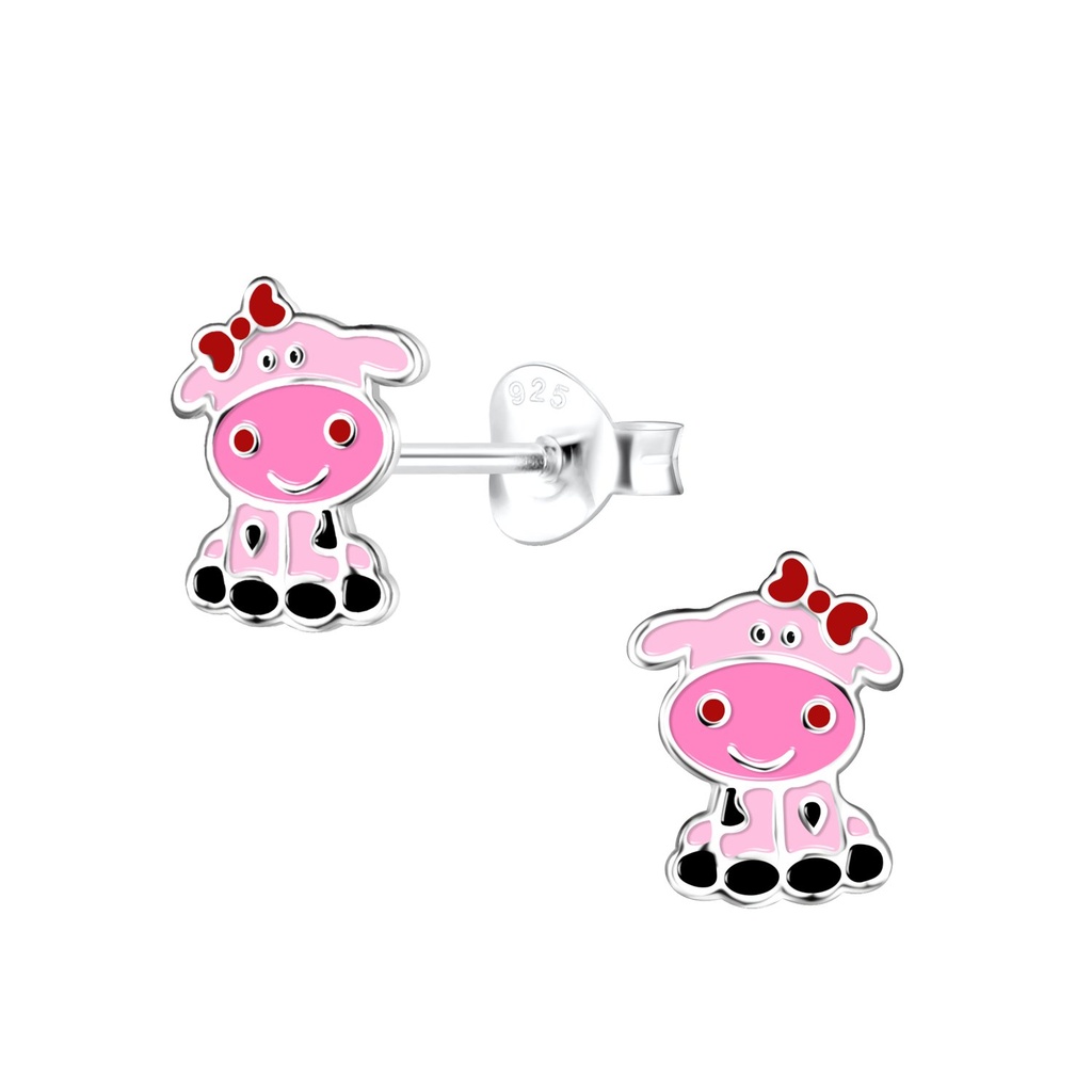 Silver Cow Stud Earrings