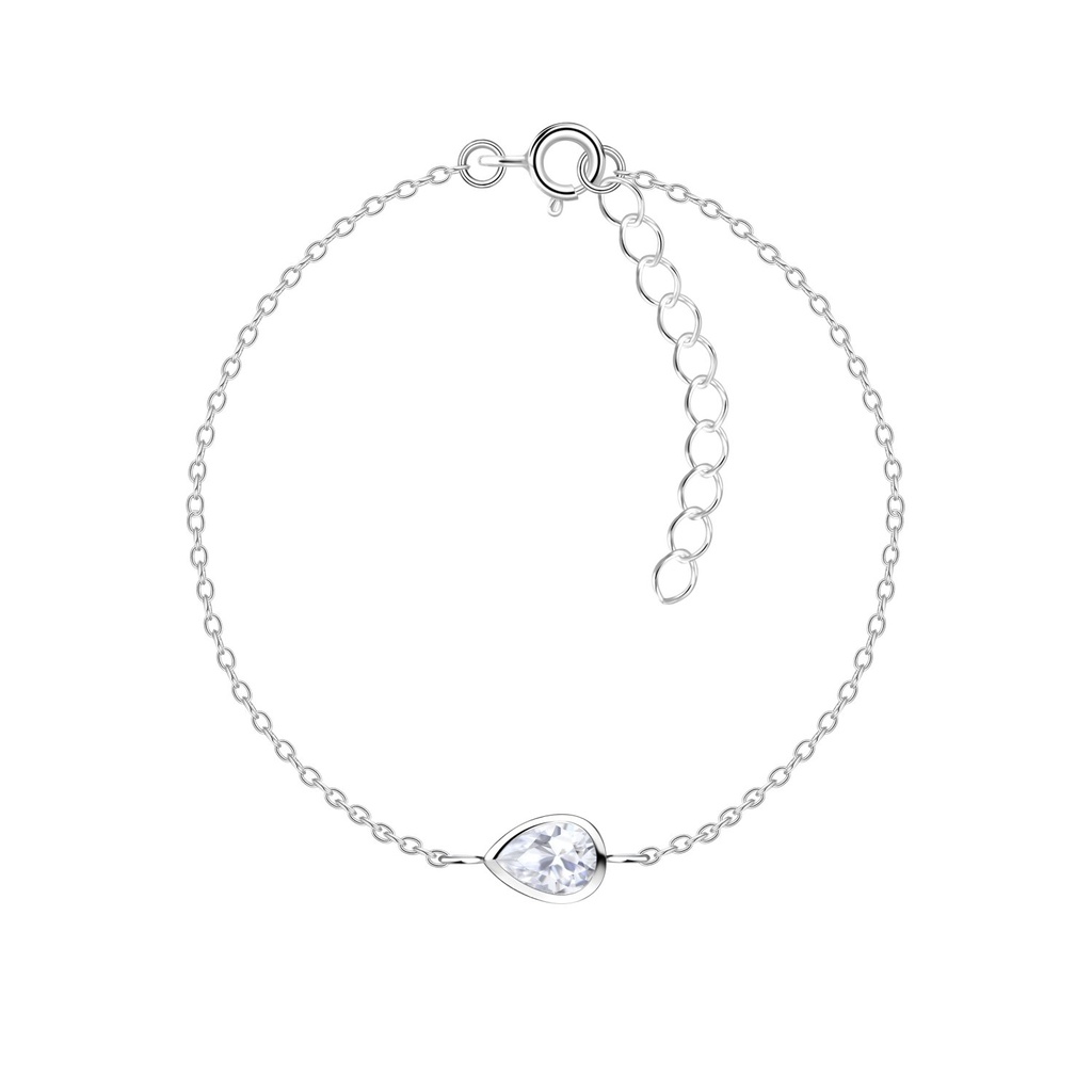 4x6mm Pear Cubic Zirconia Silver Bracelet