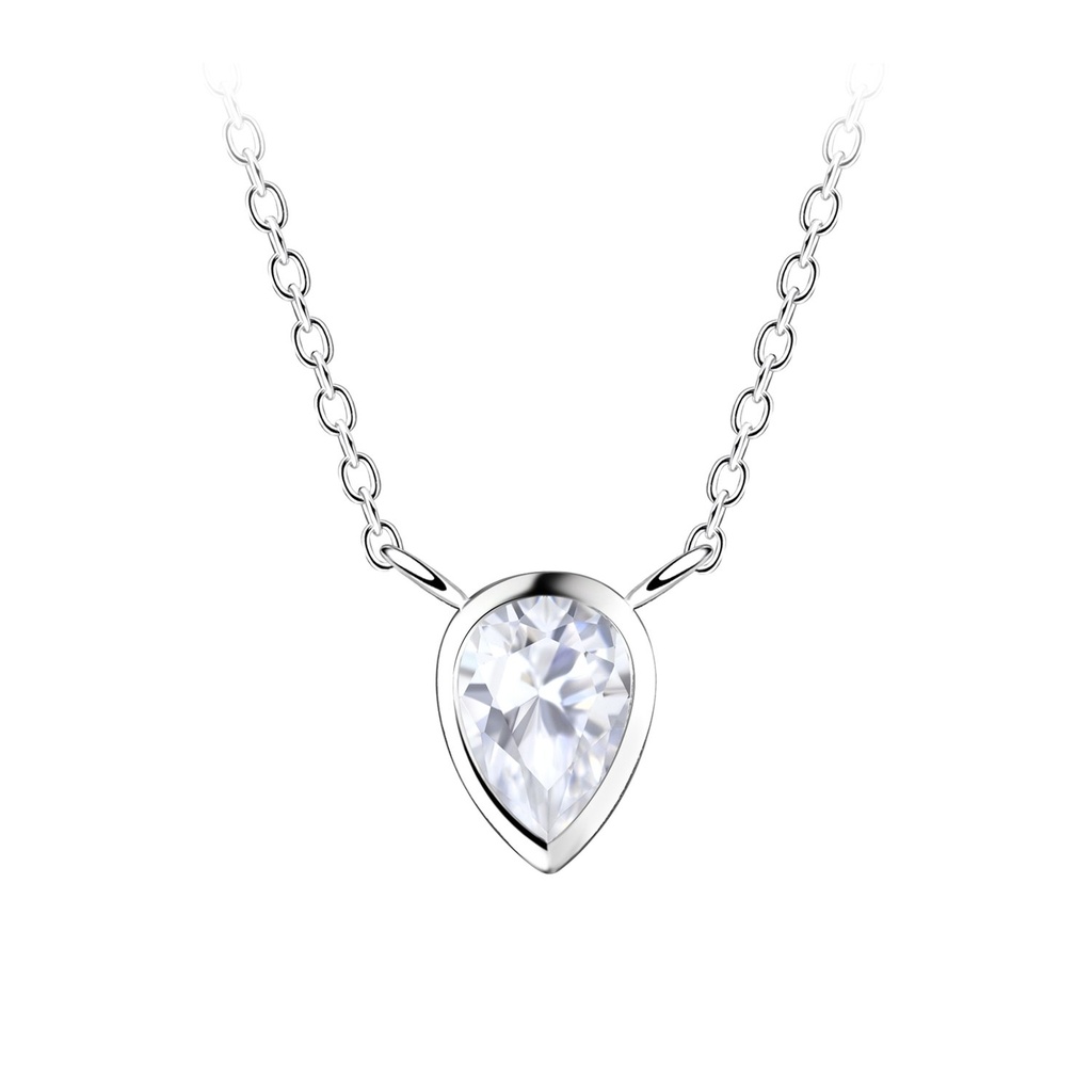 [10028260] 4x6mm Pear Cubic Zirconia Silver Necklace
