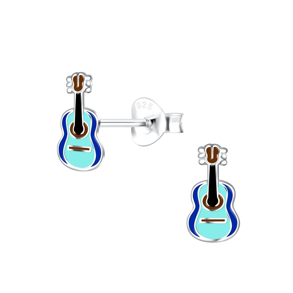 Silver Guitar Stud Earrings