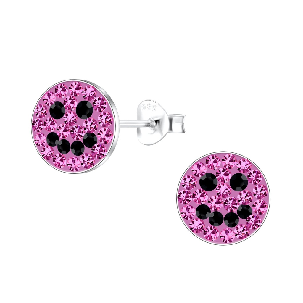 Silver Smiley Face Stud Earrings
