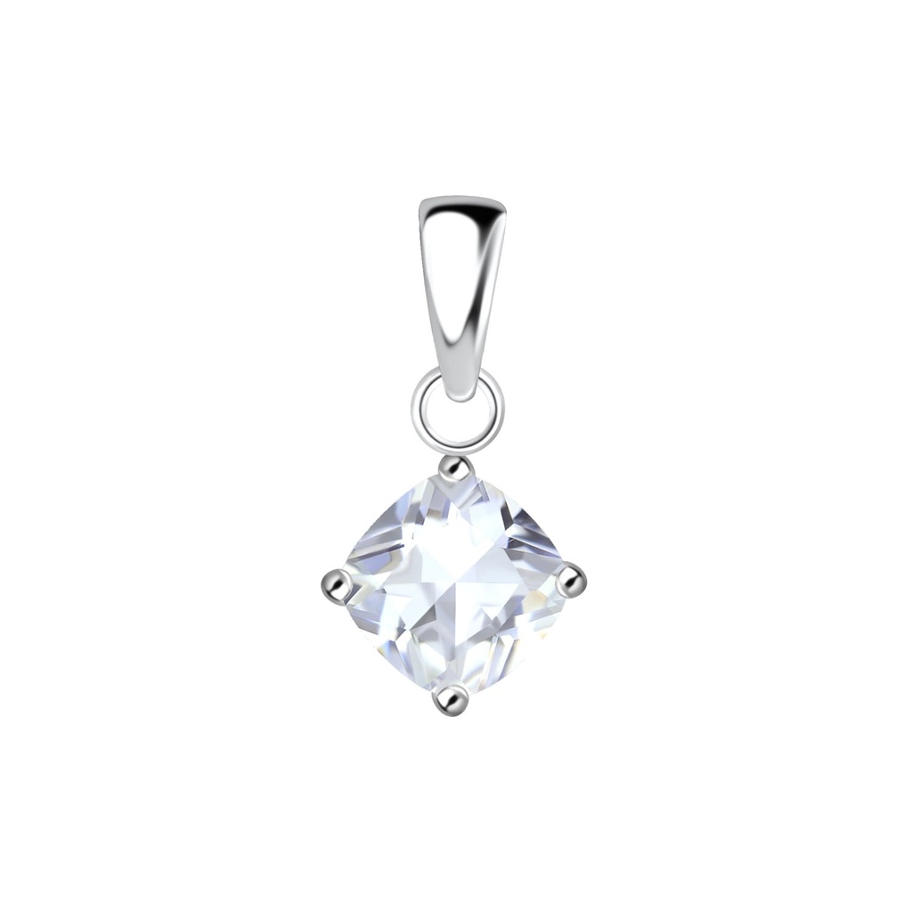 6mm Cushion Cubic Zirconia Silver Pendant