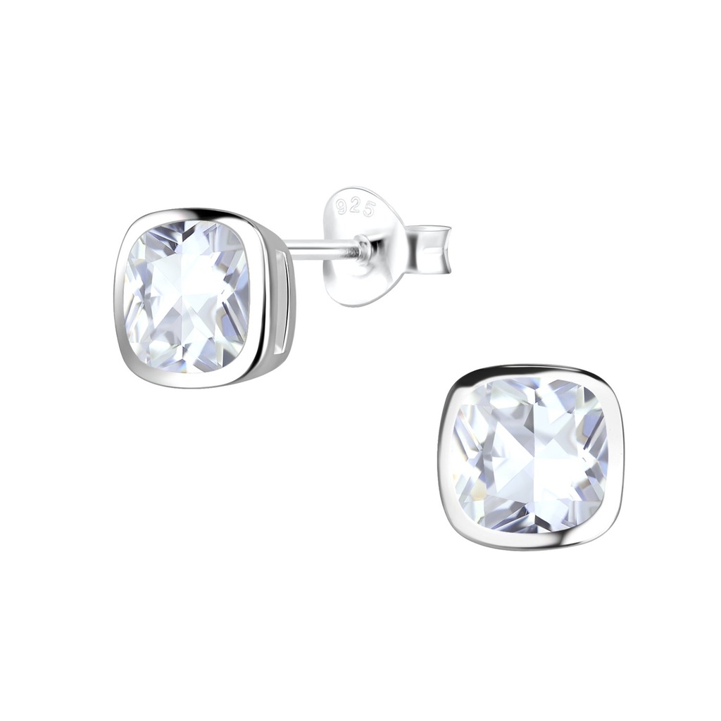 Puces d'oreilles en argent zircon coussin 6 mm