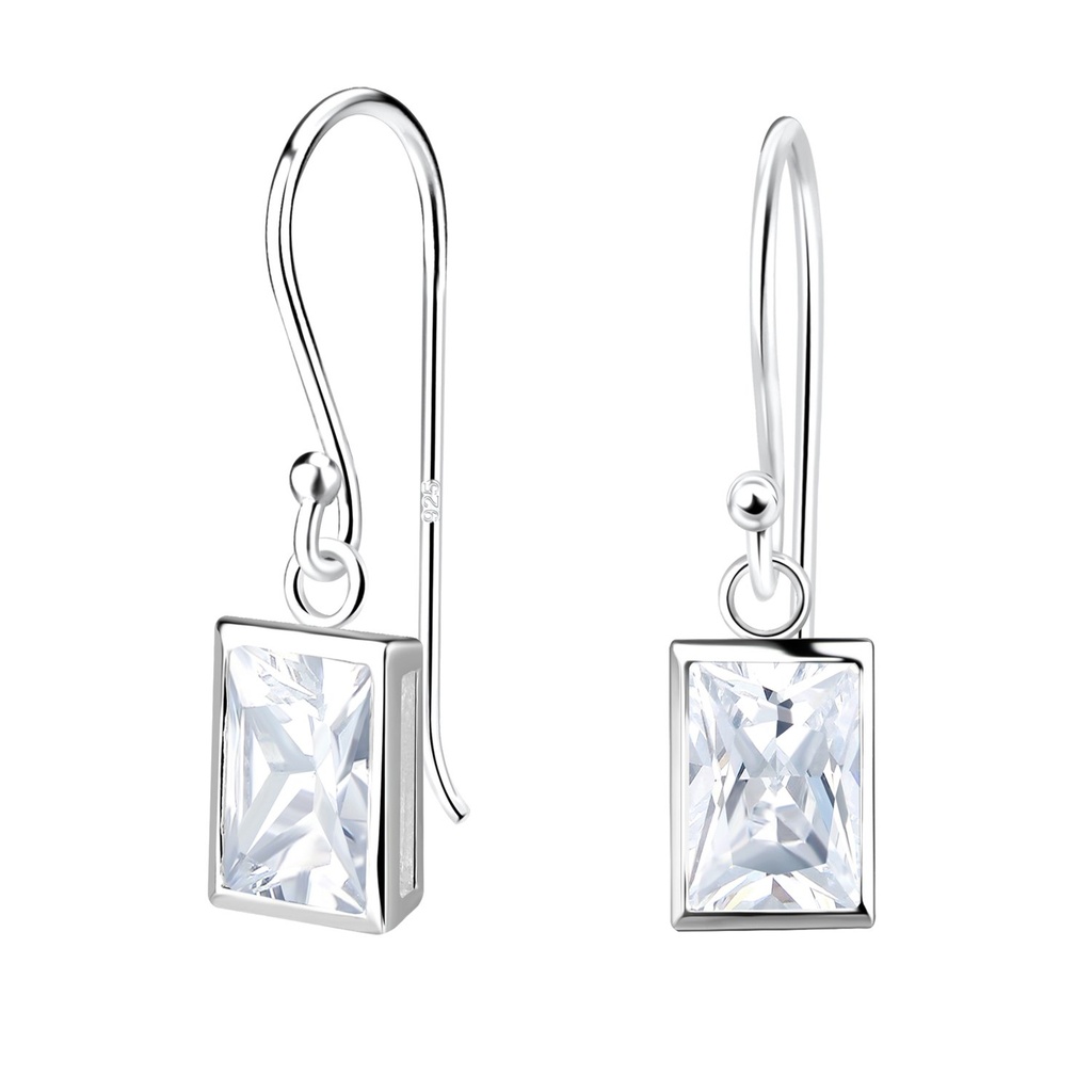 Boucles d'oreilles en argent zircon baguette 4x6 mm