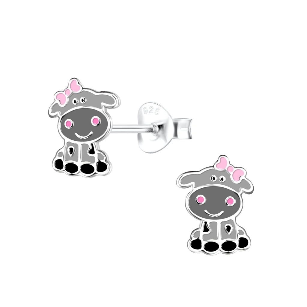 Silver Cow Stud Earrings