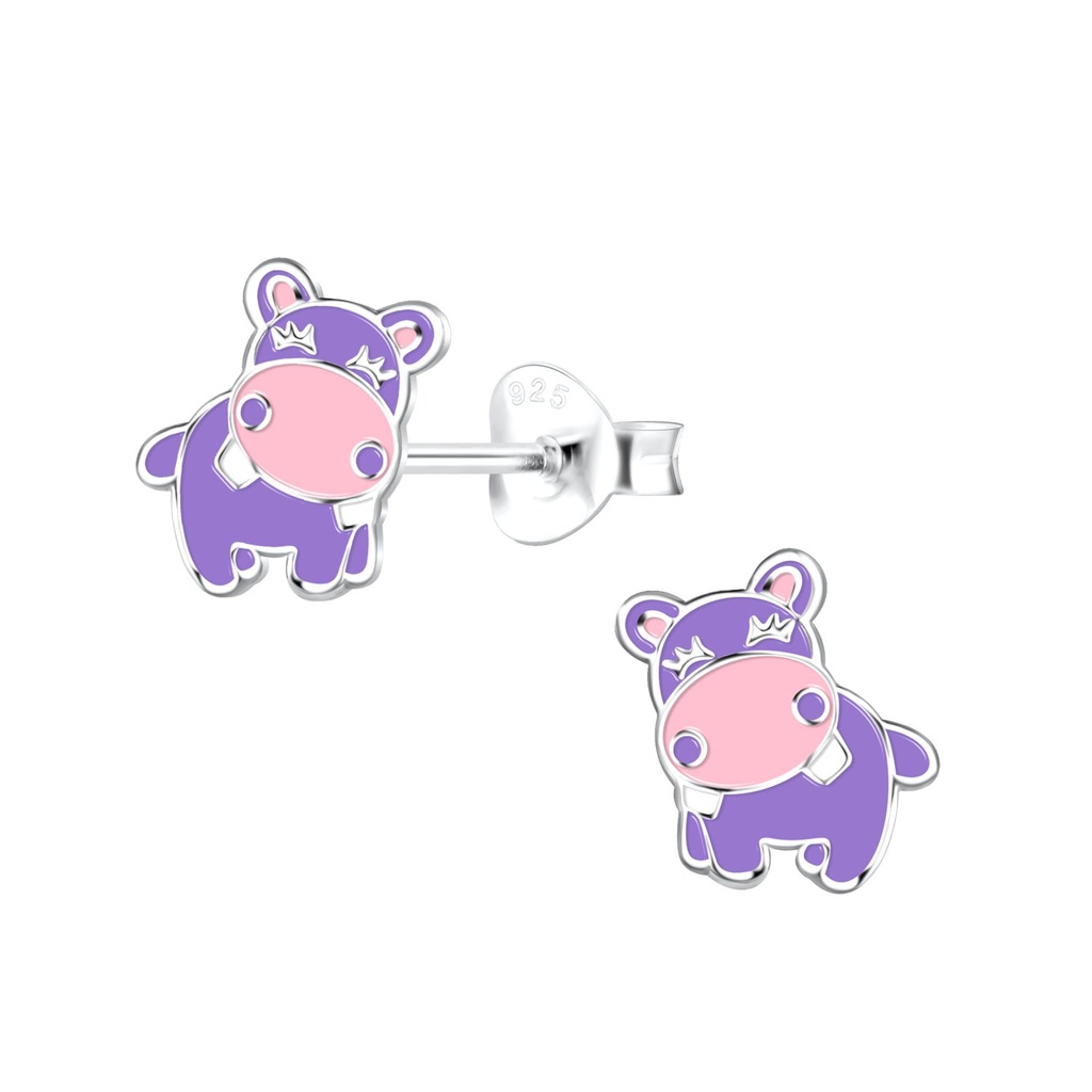 Silver Hippopotamus Stud Earrings
