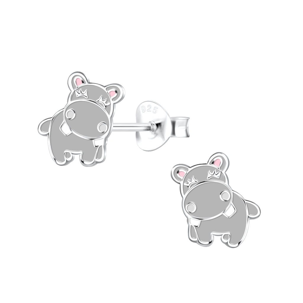 Puces d'oreilles hippopotame en argent