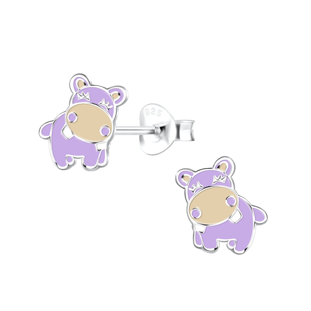 Puces d'oreilles hippopotame en argent