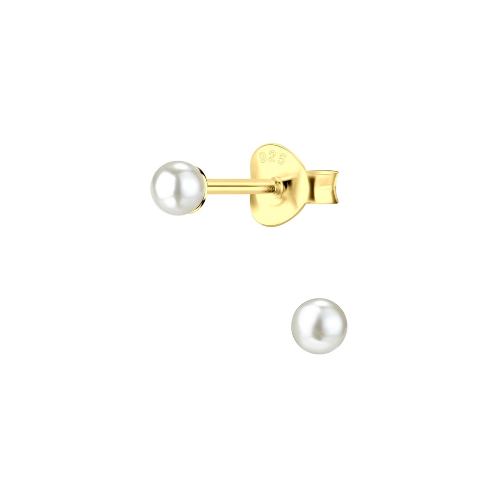 [10027540] 3mm Pearl Silver Stud Earrings