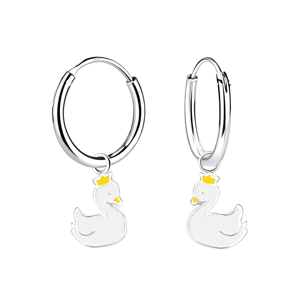 Silver Swan Charm Hoop Earrings