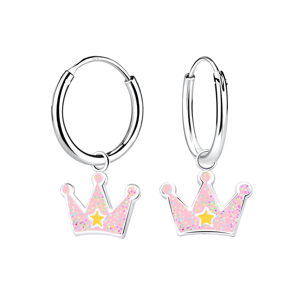 Silver Crown Charm Hoop Earrings