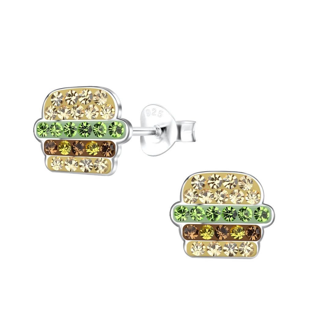 Silver Hamburger Stud Earrings