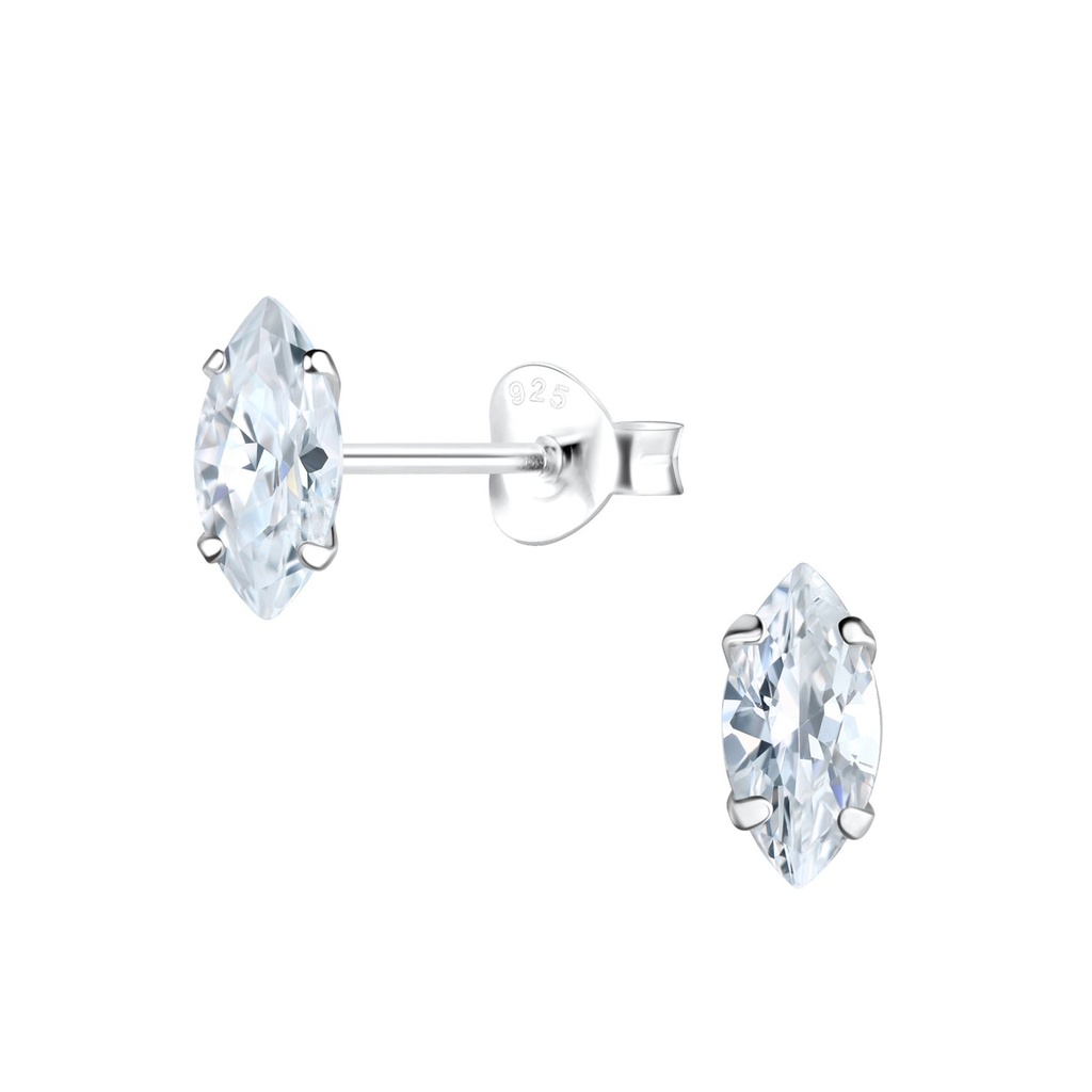 4x8mm Marquise Cubic Zirconia Silver Stud Earrings