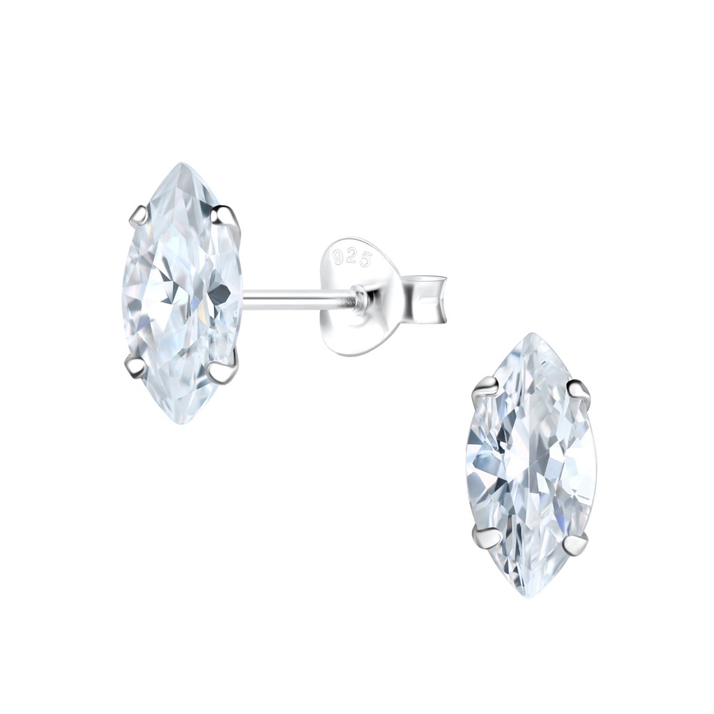 Puces d'oreilles en argent zircon marquise 5x10 mm