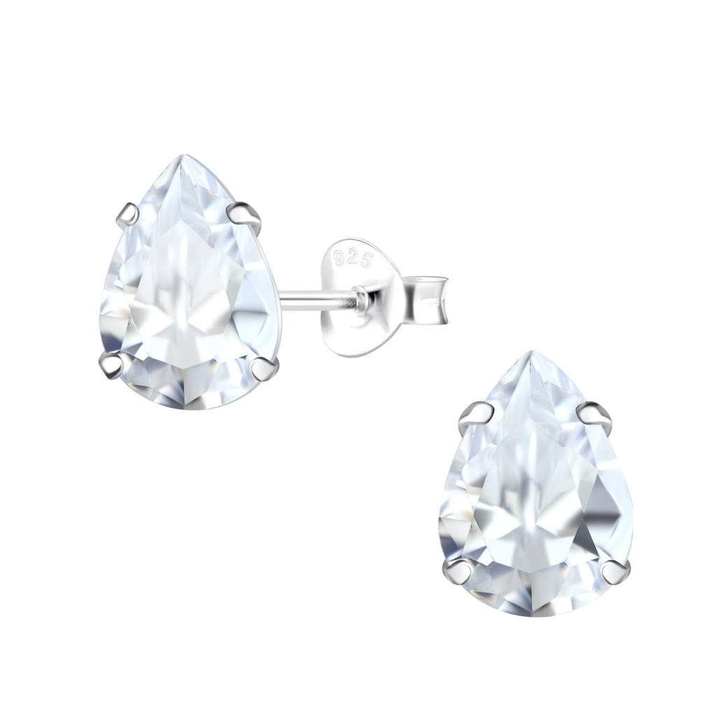 Puces d'oreilles en argent zircon poire 7x10 mm