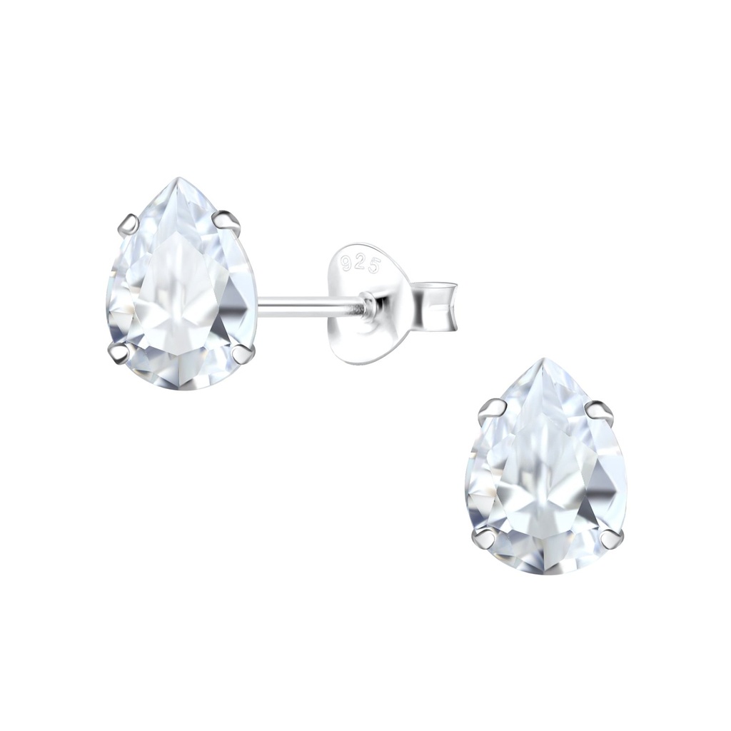 6x8mm Pear Cubic Zirconia Silver Stud Earrings