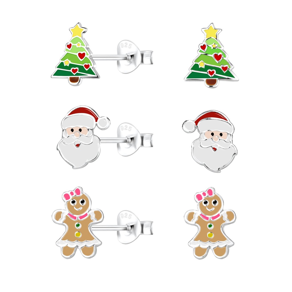 [10027928] Silver Christmas Stud Earrings Set