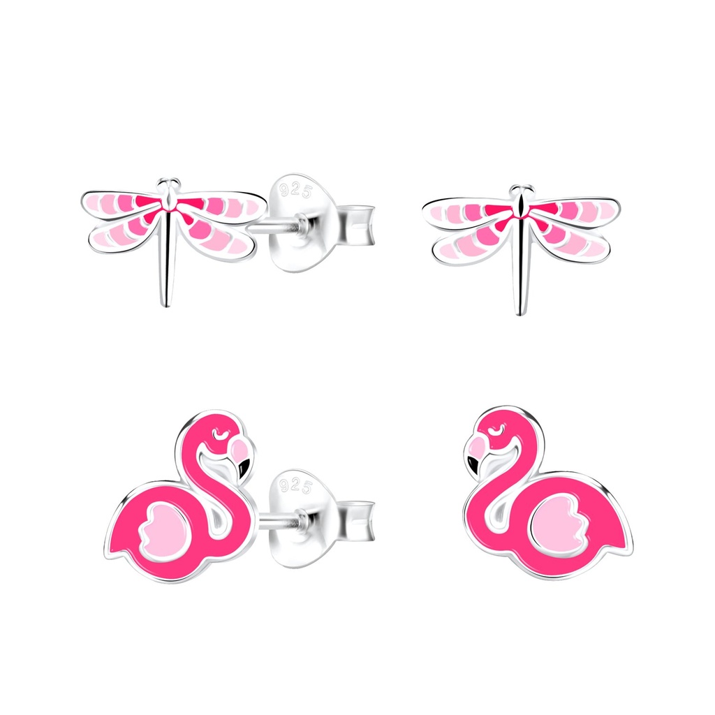 [10027916] Silver Pink Lover Stud Earrings Set