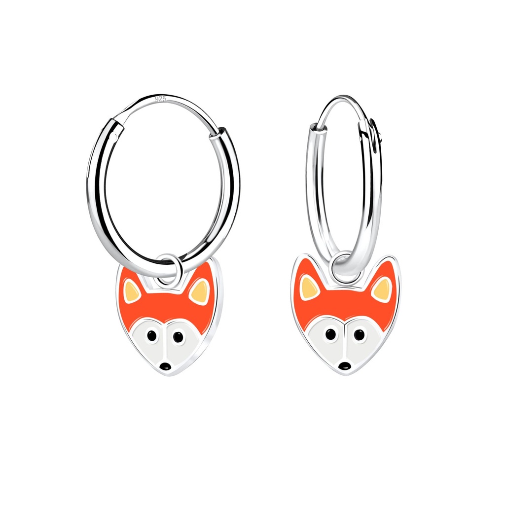 Silver Fox Charm Hoop Earrings