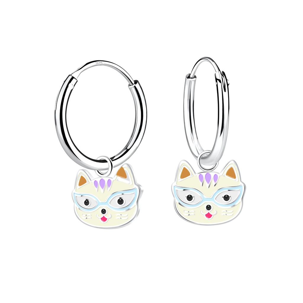 Créoles breloque puce chat en argent