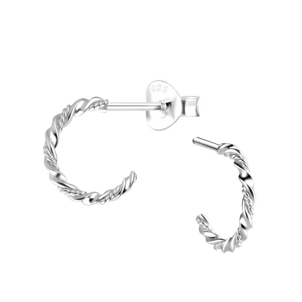 Silver Twisted Half Hoop Stud Earrings