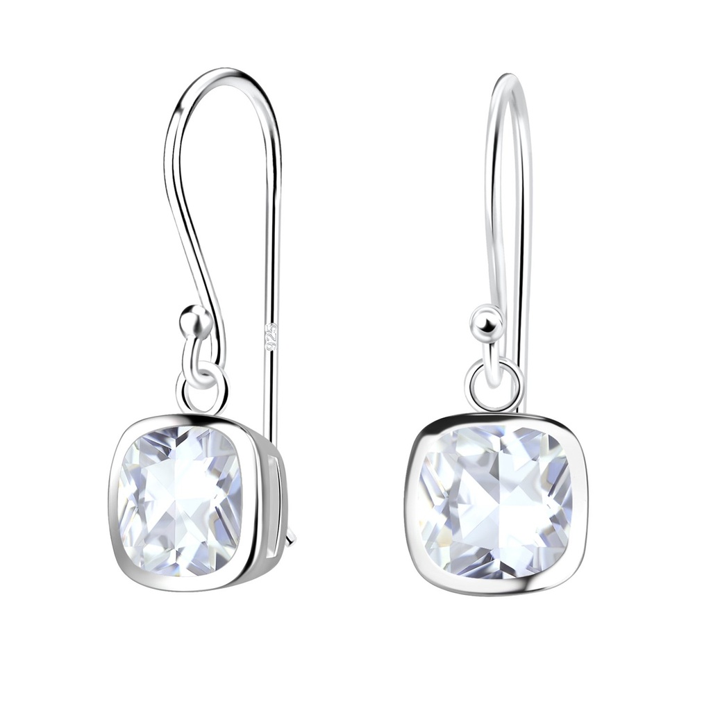 6mm Cushion Cubic Zirconia Silver Earrings