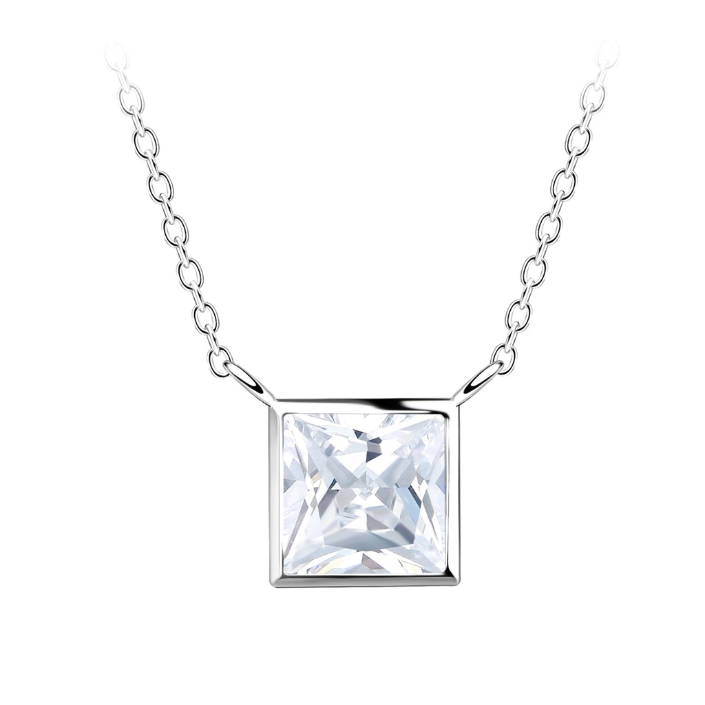 [10028254] 6mm Square Cubic Zirconia Silver Necklace