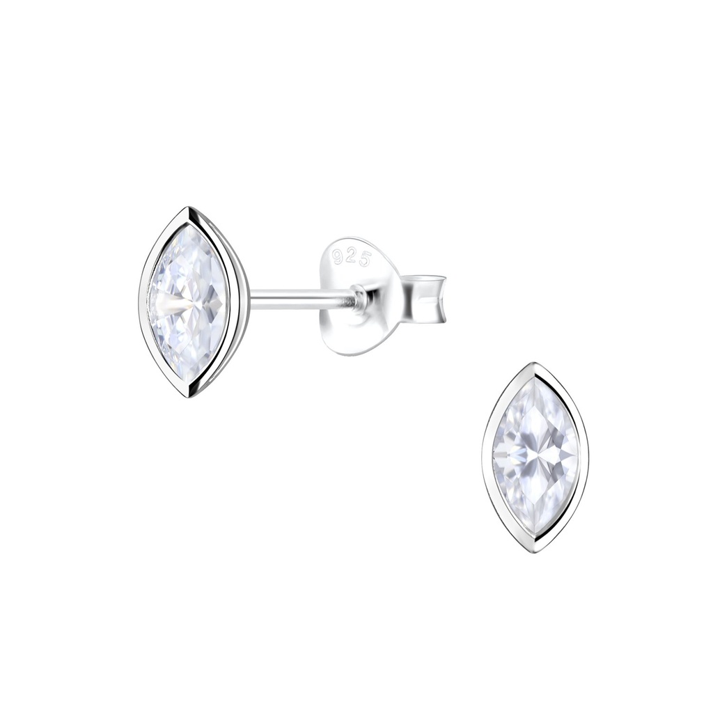 Puces d'oreilles en argent zircon marquise 3x6 mm