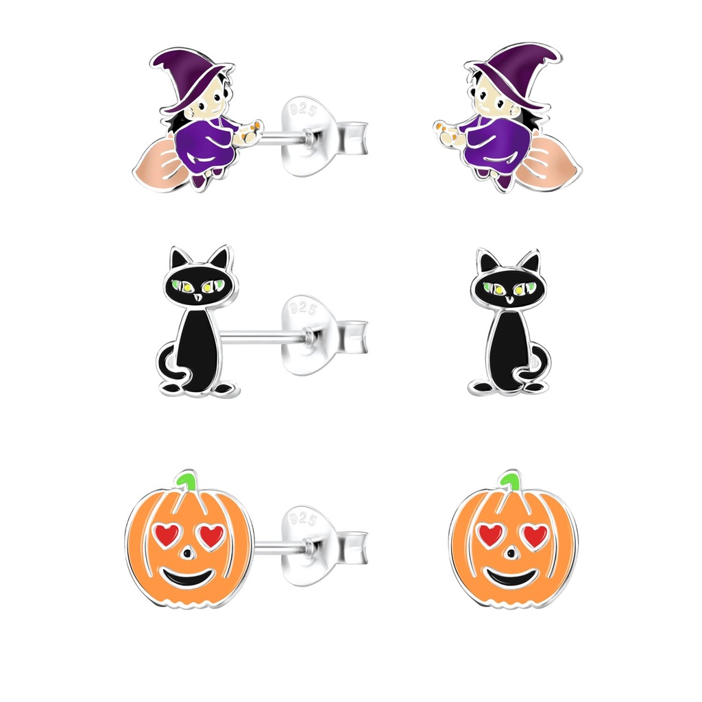 [10027930] Silver Halloween Stud Earrings Set