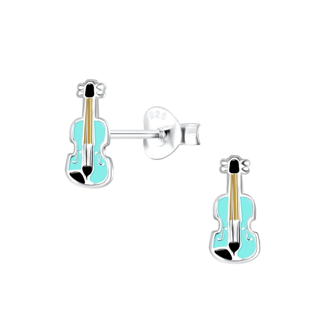Silver Violin Stud Earrings