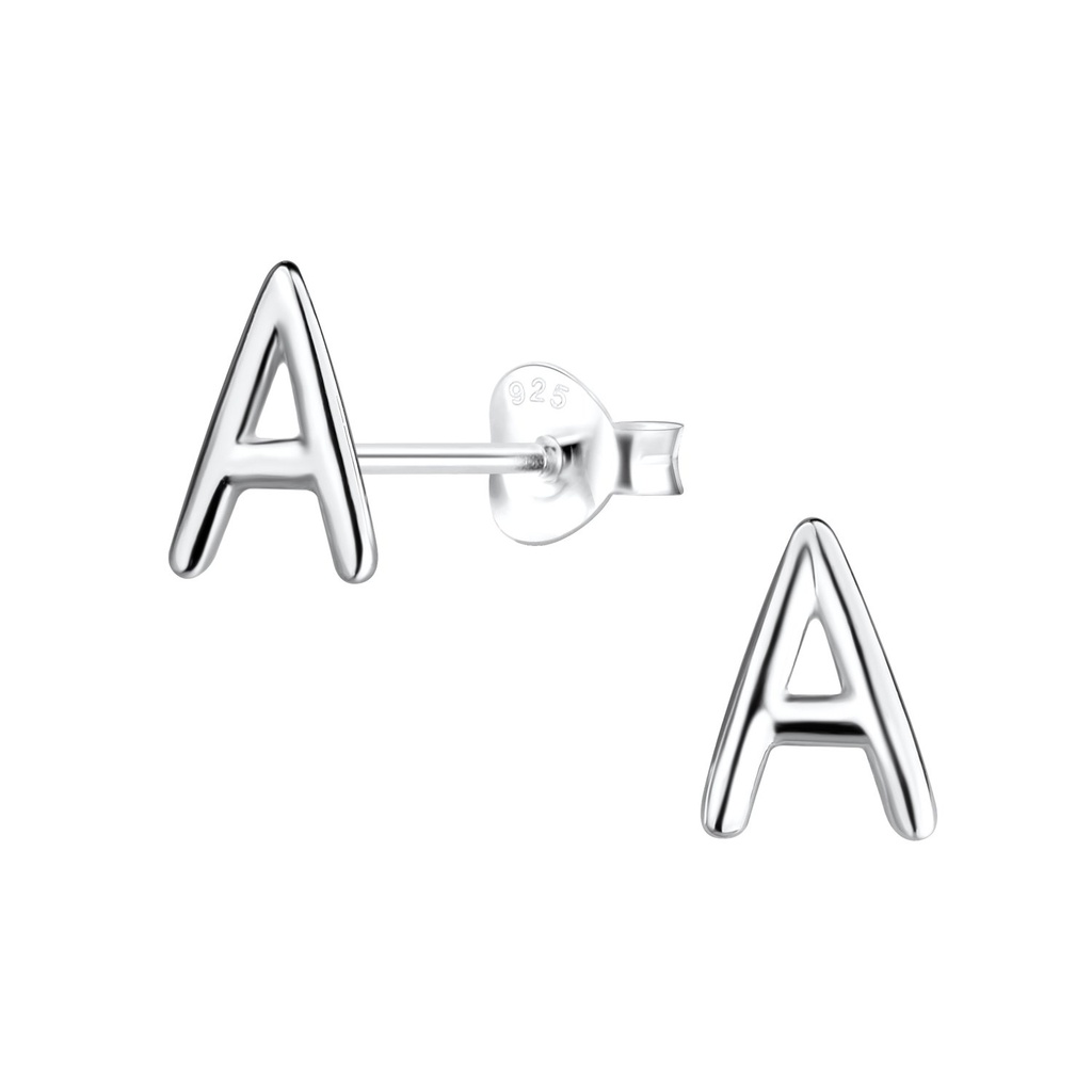 Silver Letter A Stud Earrings