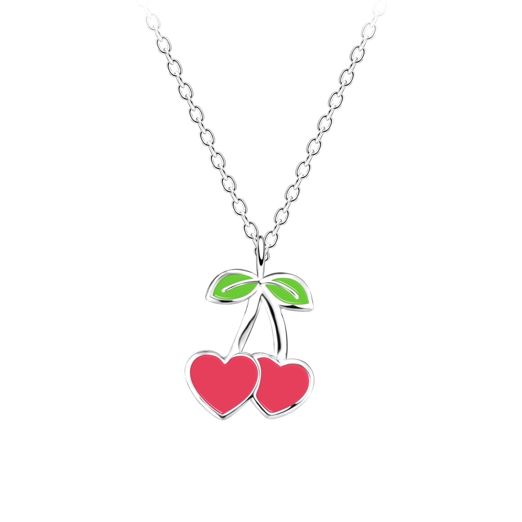 [10028199] Silver Cherry Heart Necklace