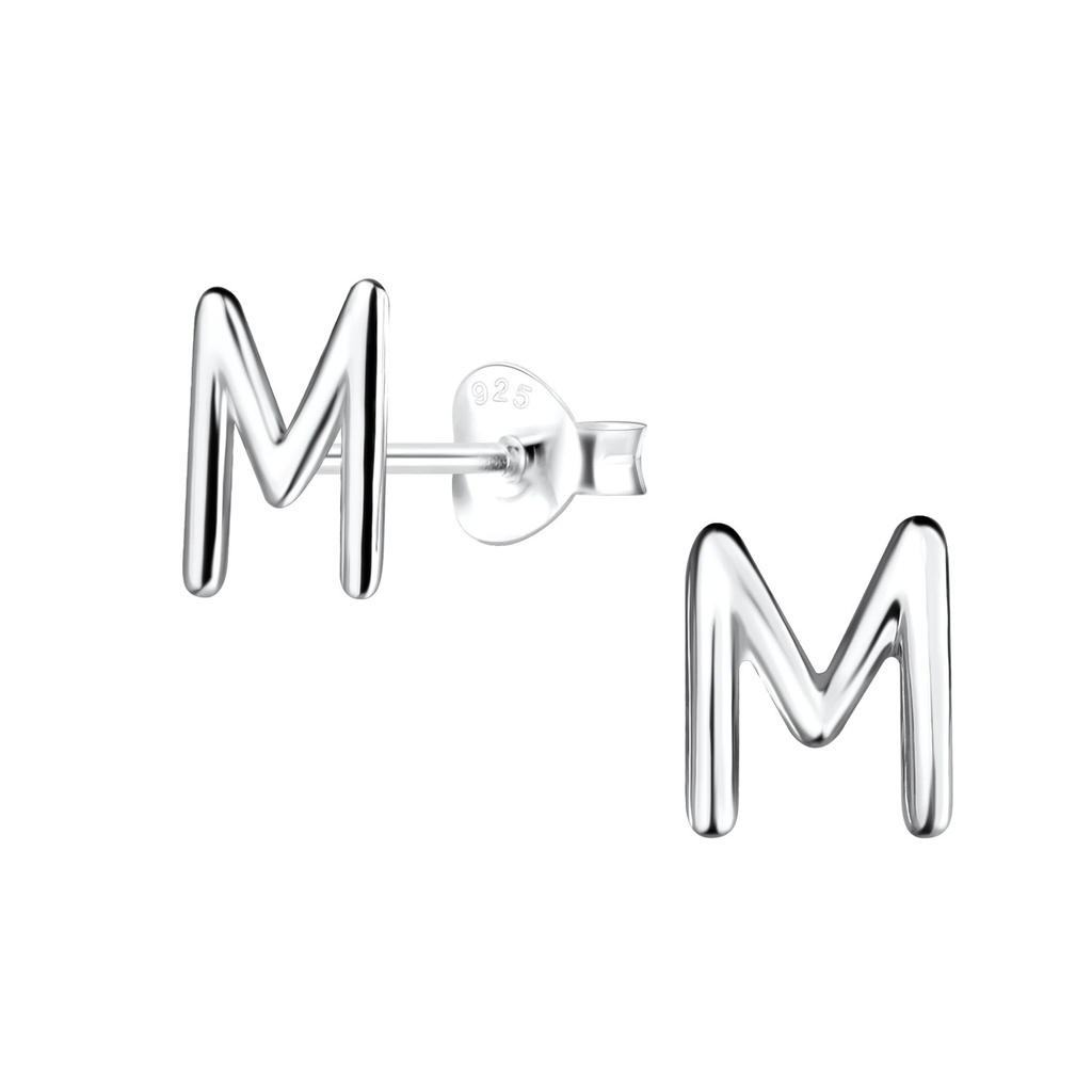 Puces d'oreilles lettre M en argent