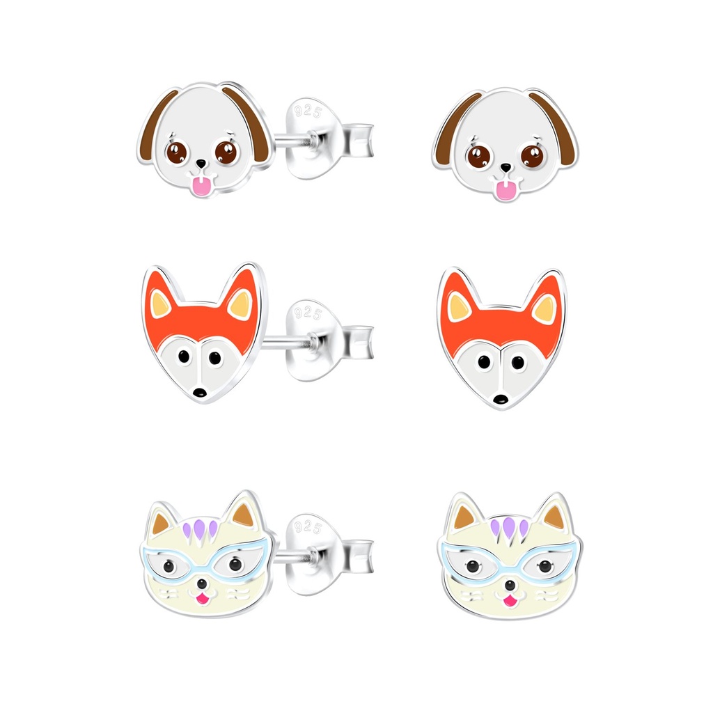 [10027933] Silver Animal Lover Stud Earrings Set