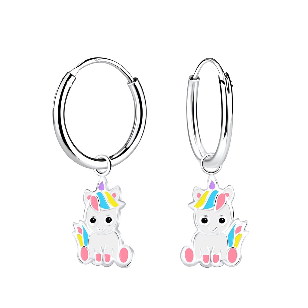 Silver Unicorn Charm Hoop Earrings