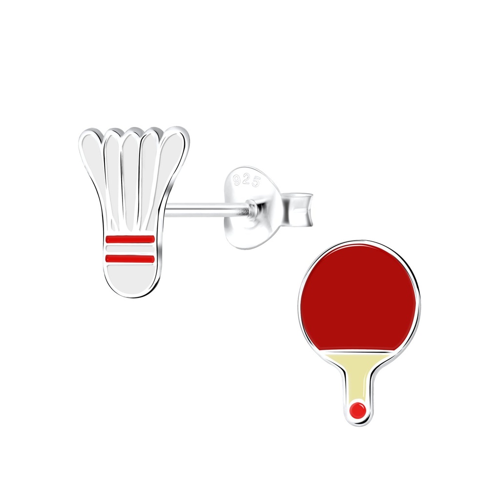 Puces d'oreilles tennis de table et volant de badminton en argent