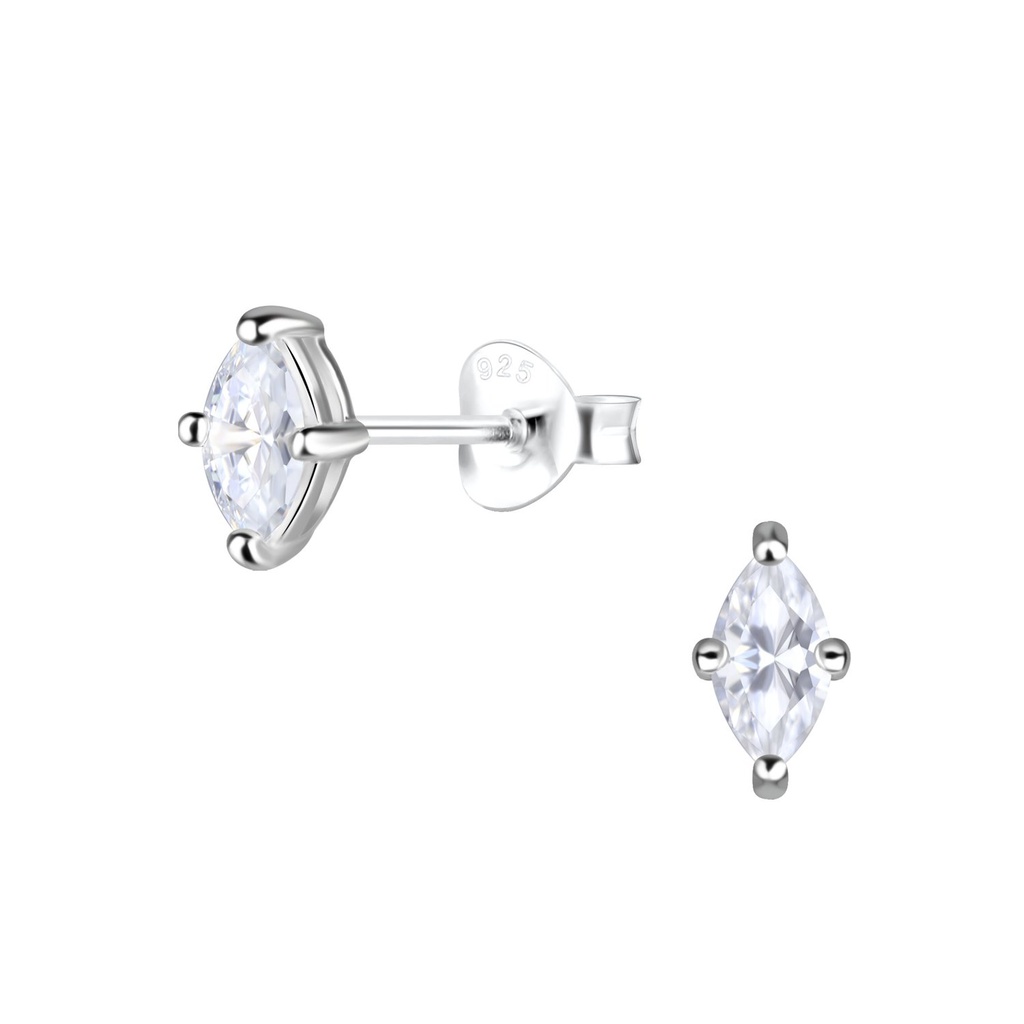 Puces d'oreilles en argent zircon marquise 3x6 mm