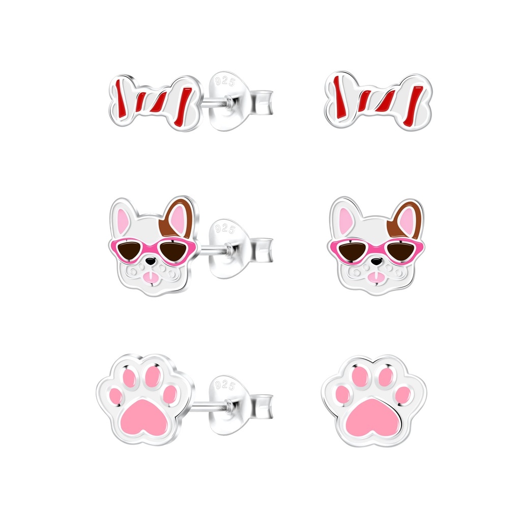 [10027922] Lot de puces d'oreilles amoureux des chiens en argent