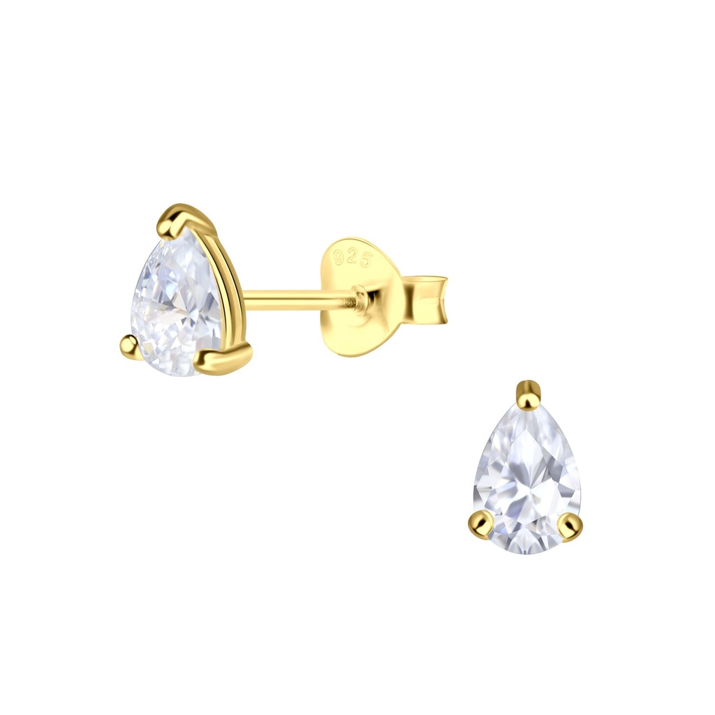 4x6mm Pear Cubic Zirconia Silver Stud Earrings
