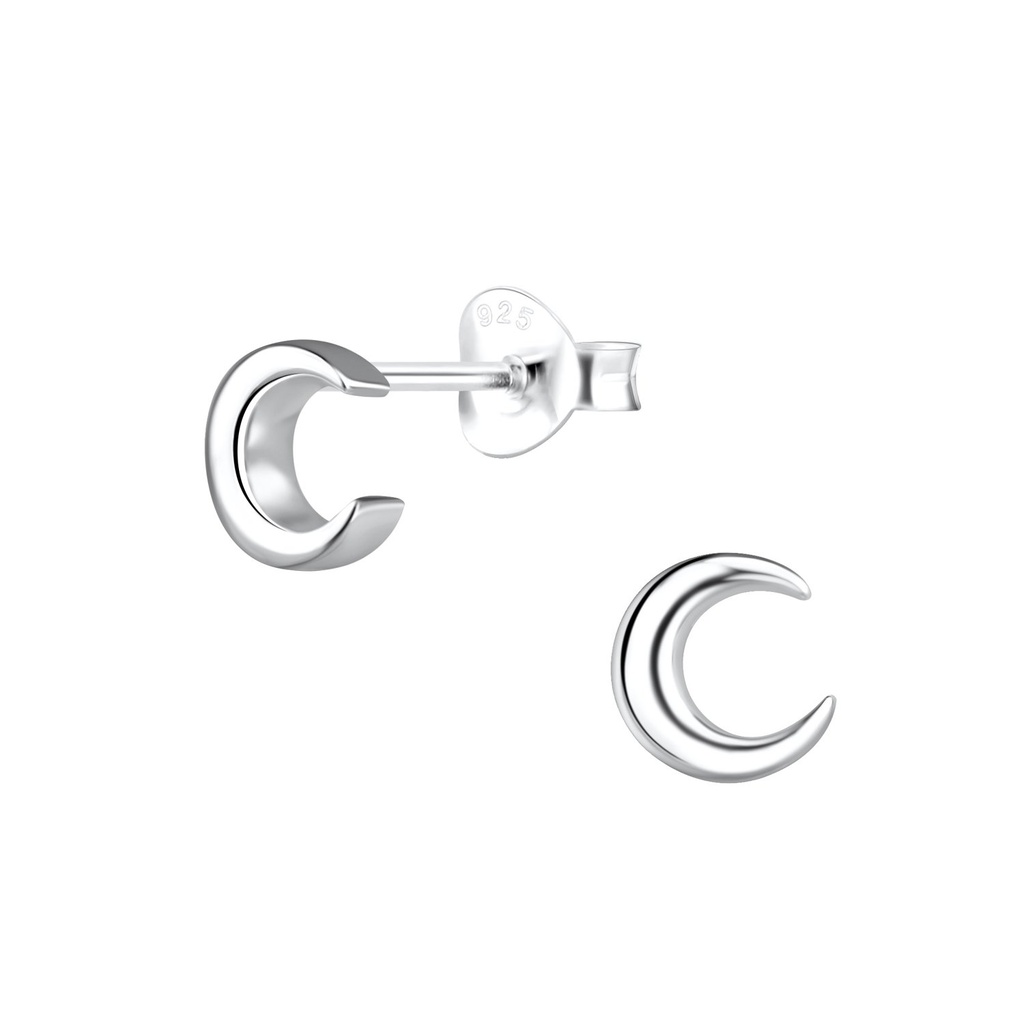 Silver Crescent Moon Stud Earrings