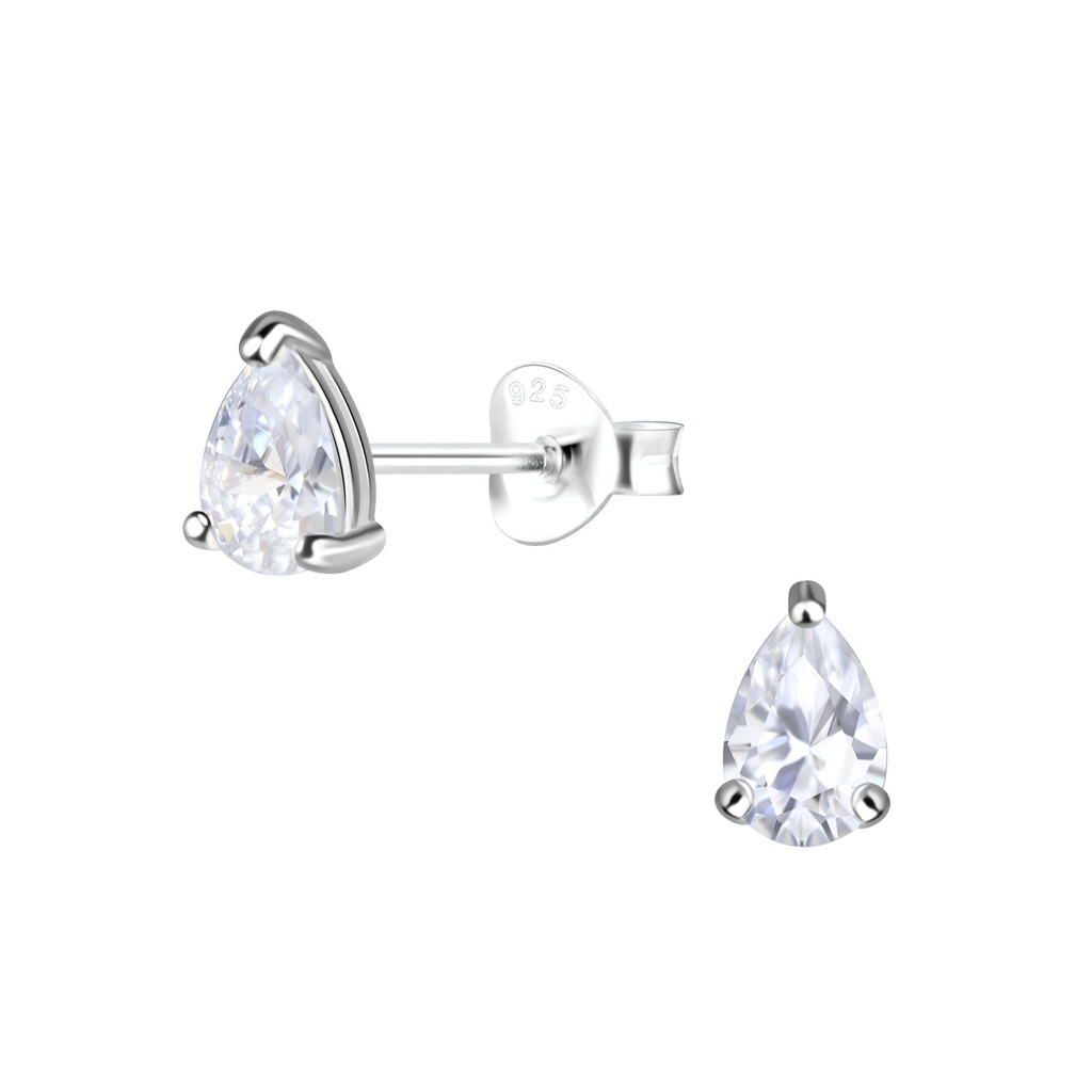 4x6mm Pear Cubic Zirconia Silver Stud Earrings