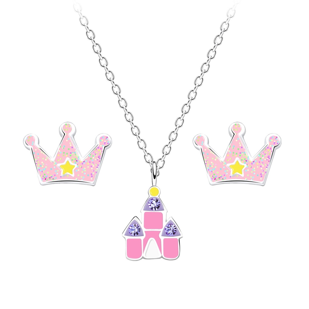 Parure collier princesse et puces d'oreilles en argent