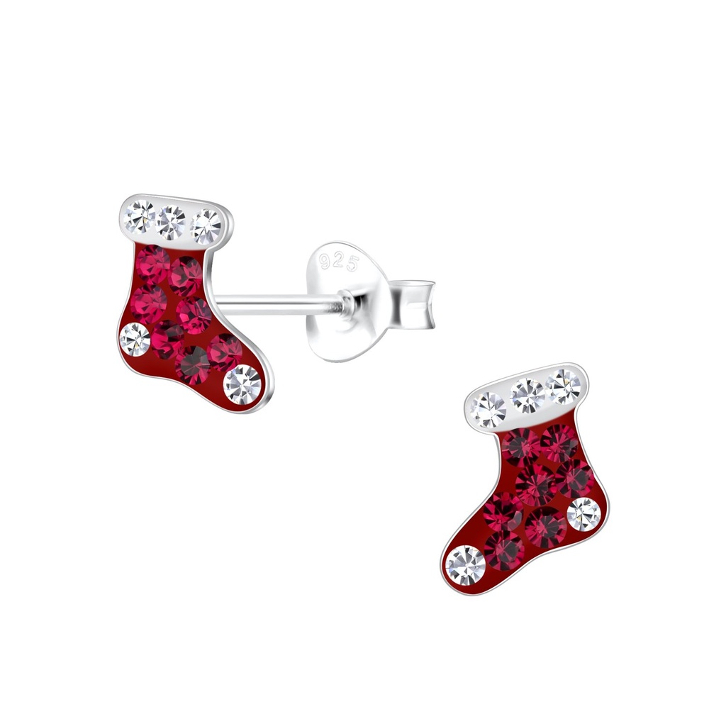 Puces d'oreilles chaussette de Noël en argent